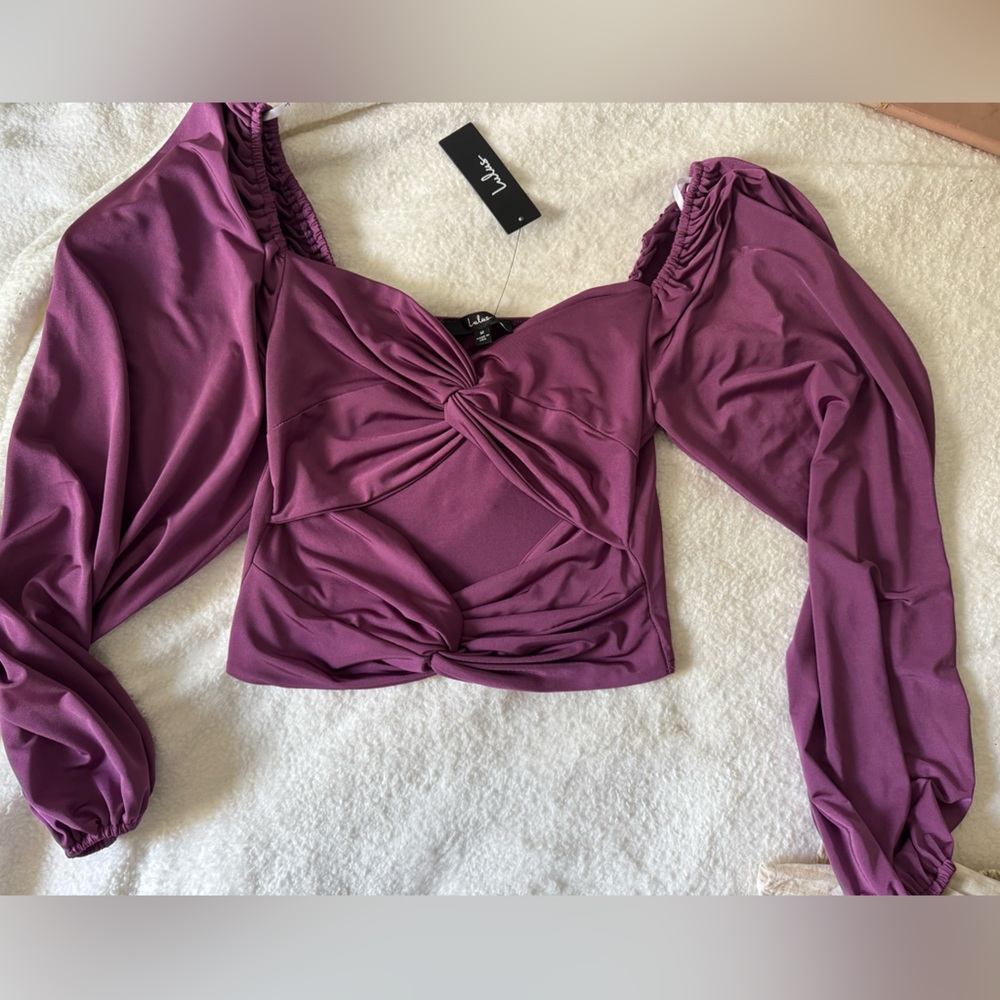 Purple Lulus Long Sleeve Top with Cut Outs Size Medium New with Tags
